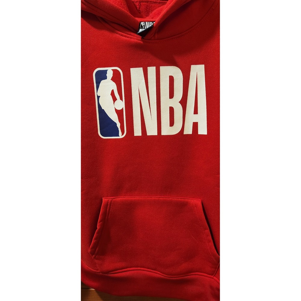 NBA Worldwide Kids Red Fleece Graphic Hoodie Sweatshirt Size M 10-12 Logo Pocket - Picture 6 of 7
